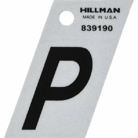 HILLMAN Angle-Cut Letter, Character: P, 1-1/2 in H Character, Black Character, Silver Background, Mylar 839190
